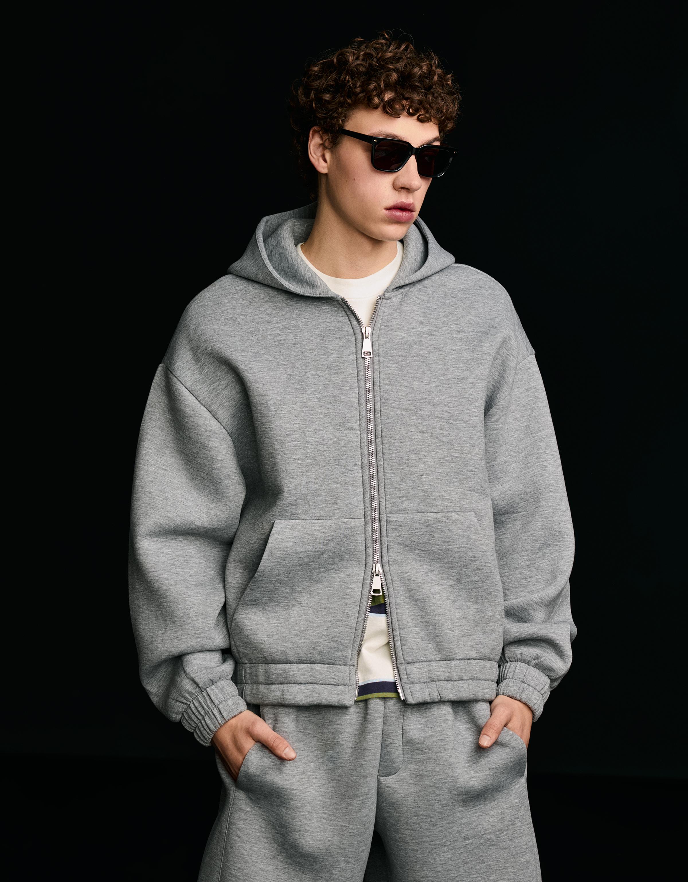 Fermuarlı sentetik kauçuk kumaş kapüşonlu sweatshirt - Görsel 17