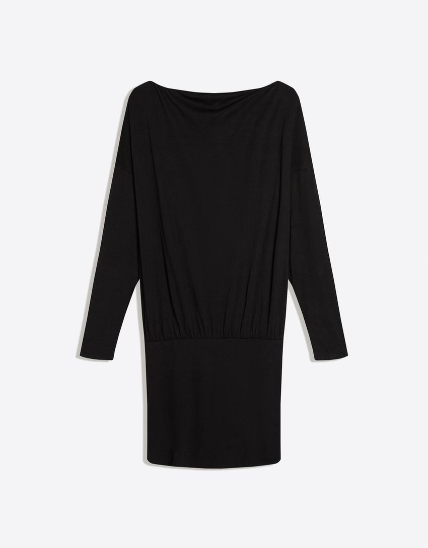 Rochie mini mânecă lungă fustă ajustată-Negru