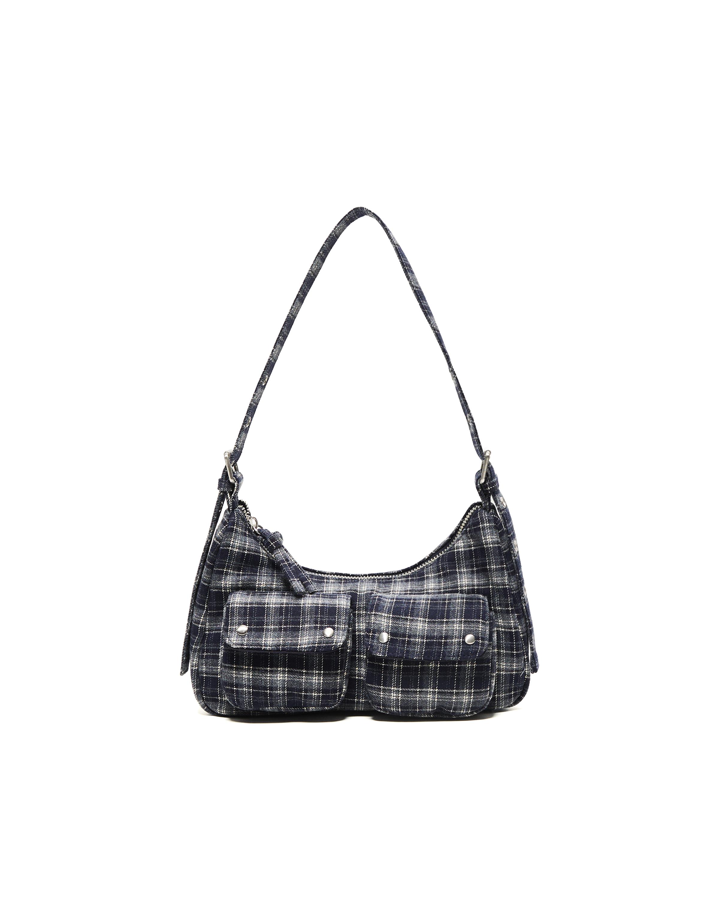 Multi-pocket checked bag — Navy