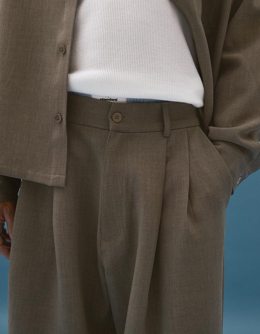 Calças super baggy fit tailored fit-Caqui