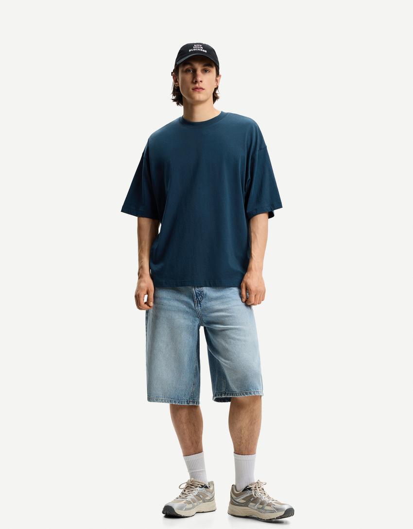 Tricou oversize cu mânecă scurtă-Albastru-3