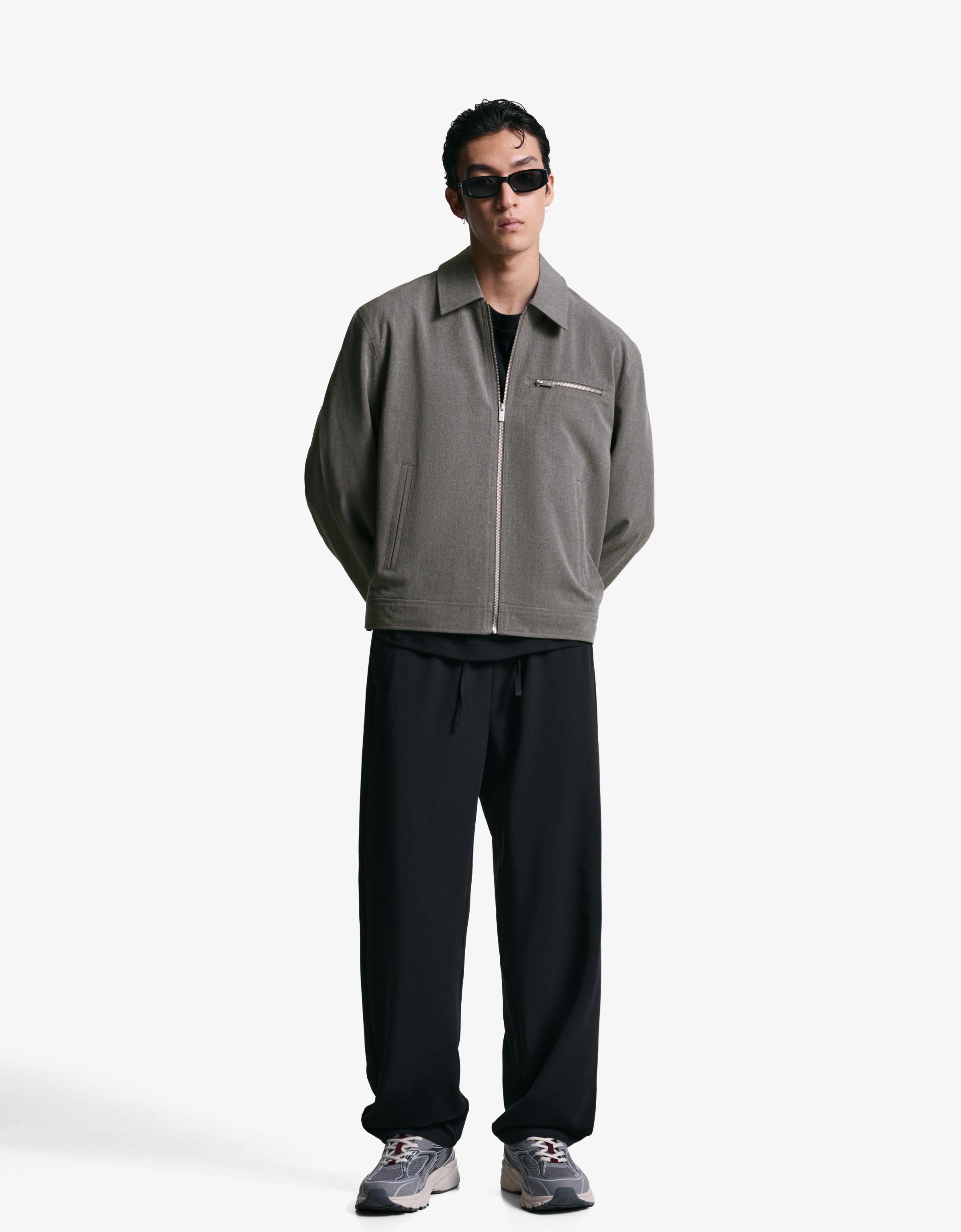 Bershka Hemdjacke Mit Reißverschluss Herren Xl Grau