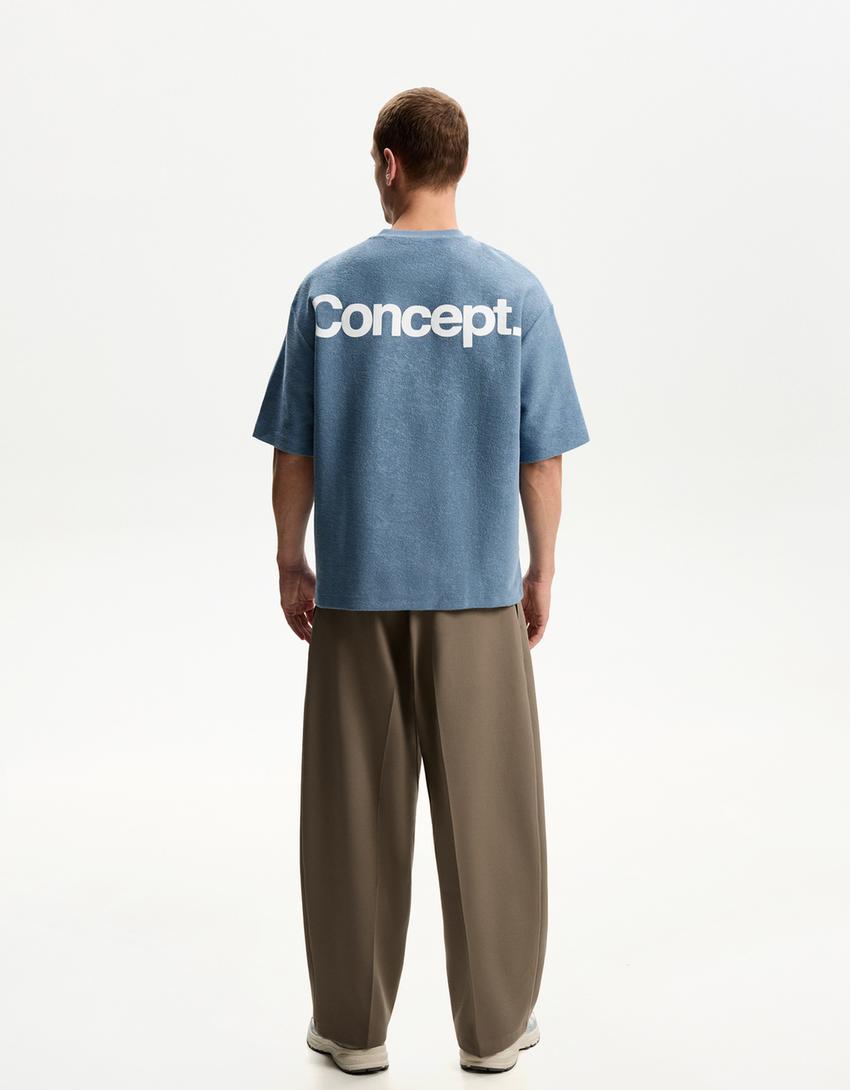 T-Shirt aus Plüschgewebe mit Print-Blau-1