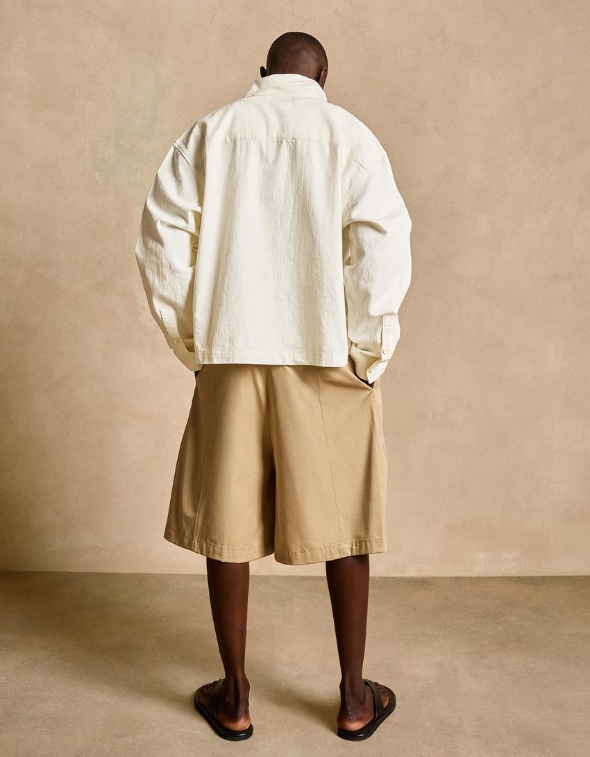 Zip-up overshirt with linen-White