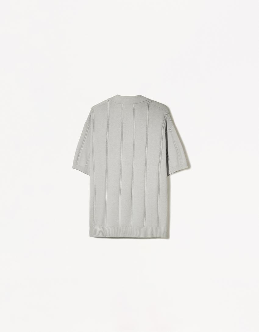 Textured short sleeve polo shirt-Light blue-4