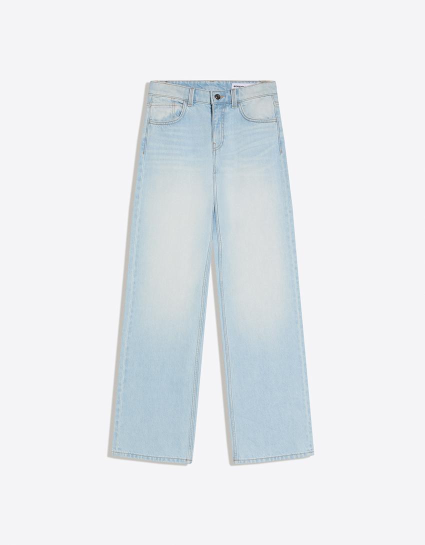 High-waist wide-leg straight jeans-Light blue