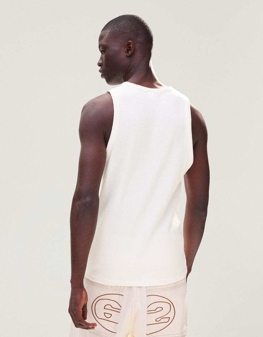 Waffle print vest top-Off white