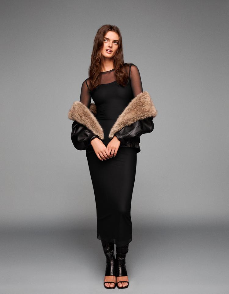 Long sleeve tulle midi dress