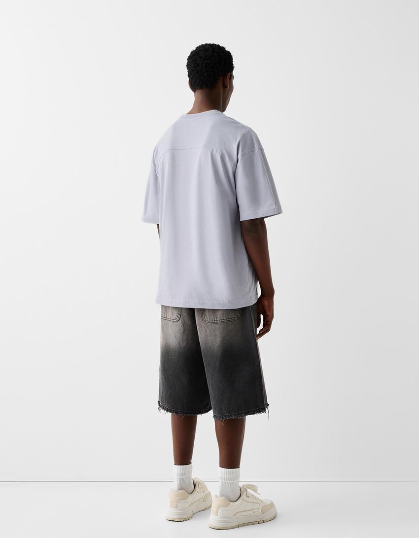 Блуза оувърсайз с къс ръкав-Виолетово-1