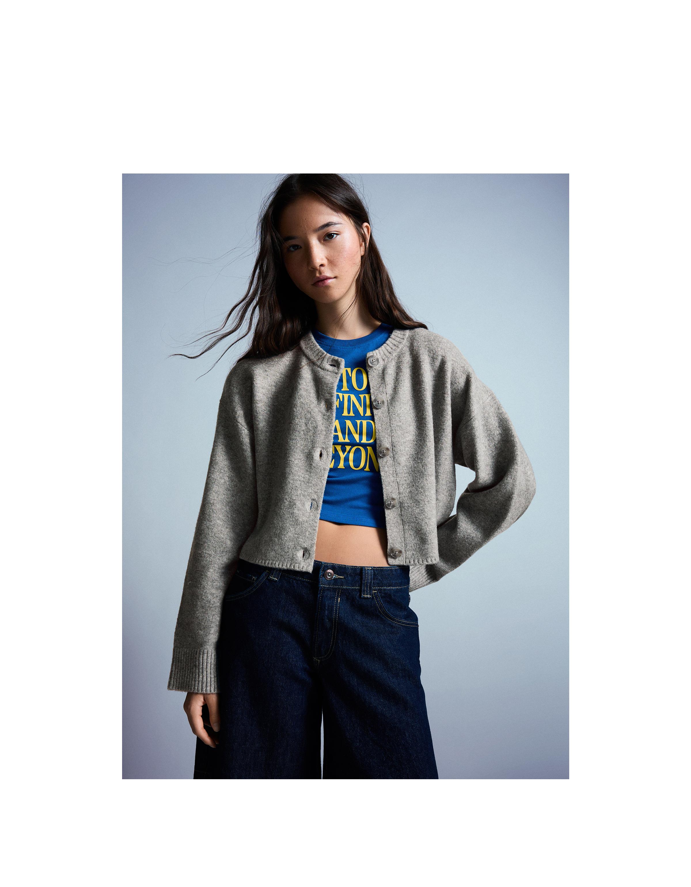 Soft touch round neck jacket — Grey