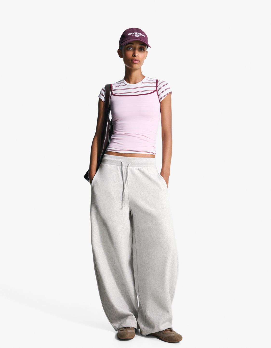 Plush barrel trousers with stoppers