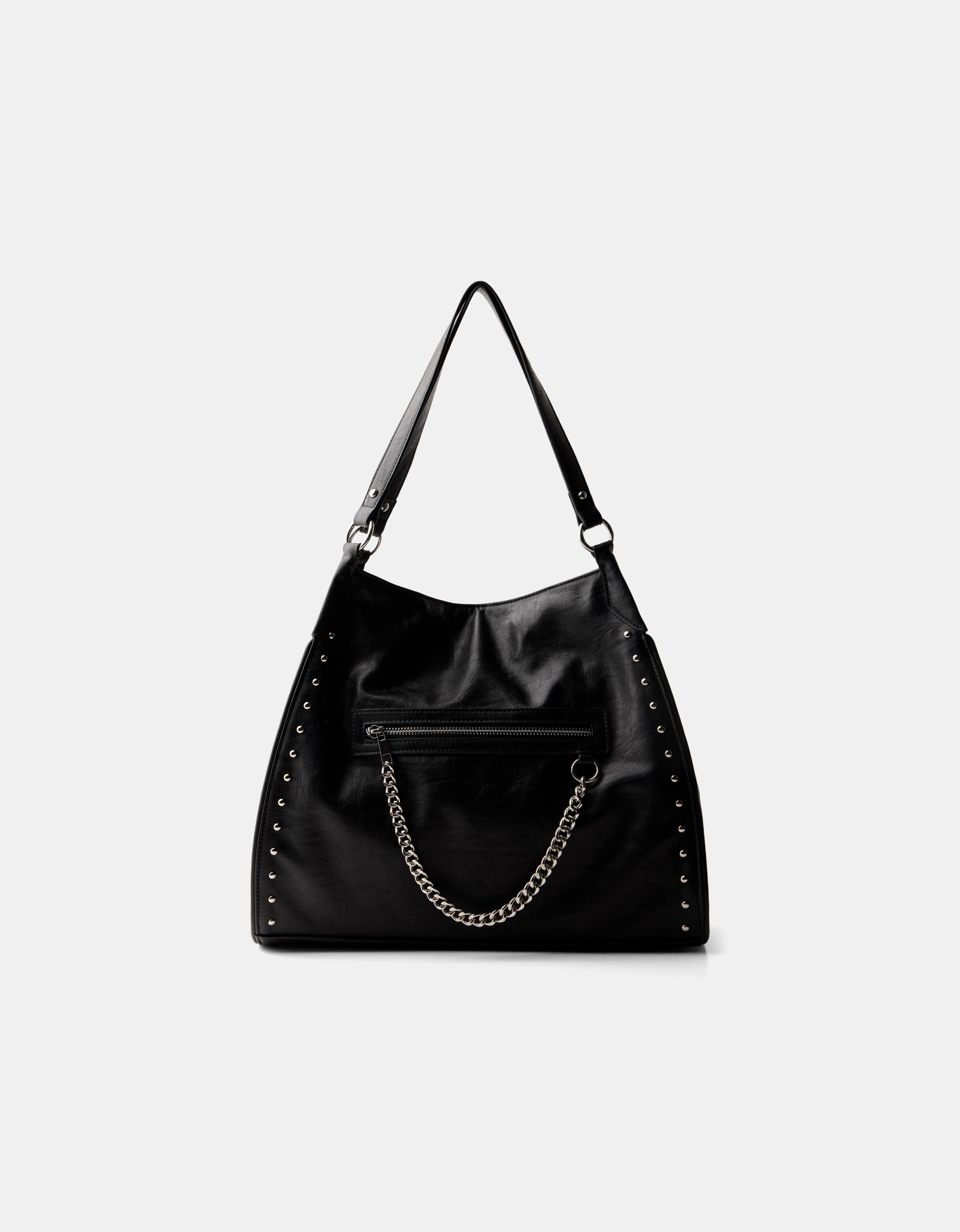 Bershka Tasche Mit Nieten Und Reißverschluss Damen Schwarz