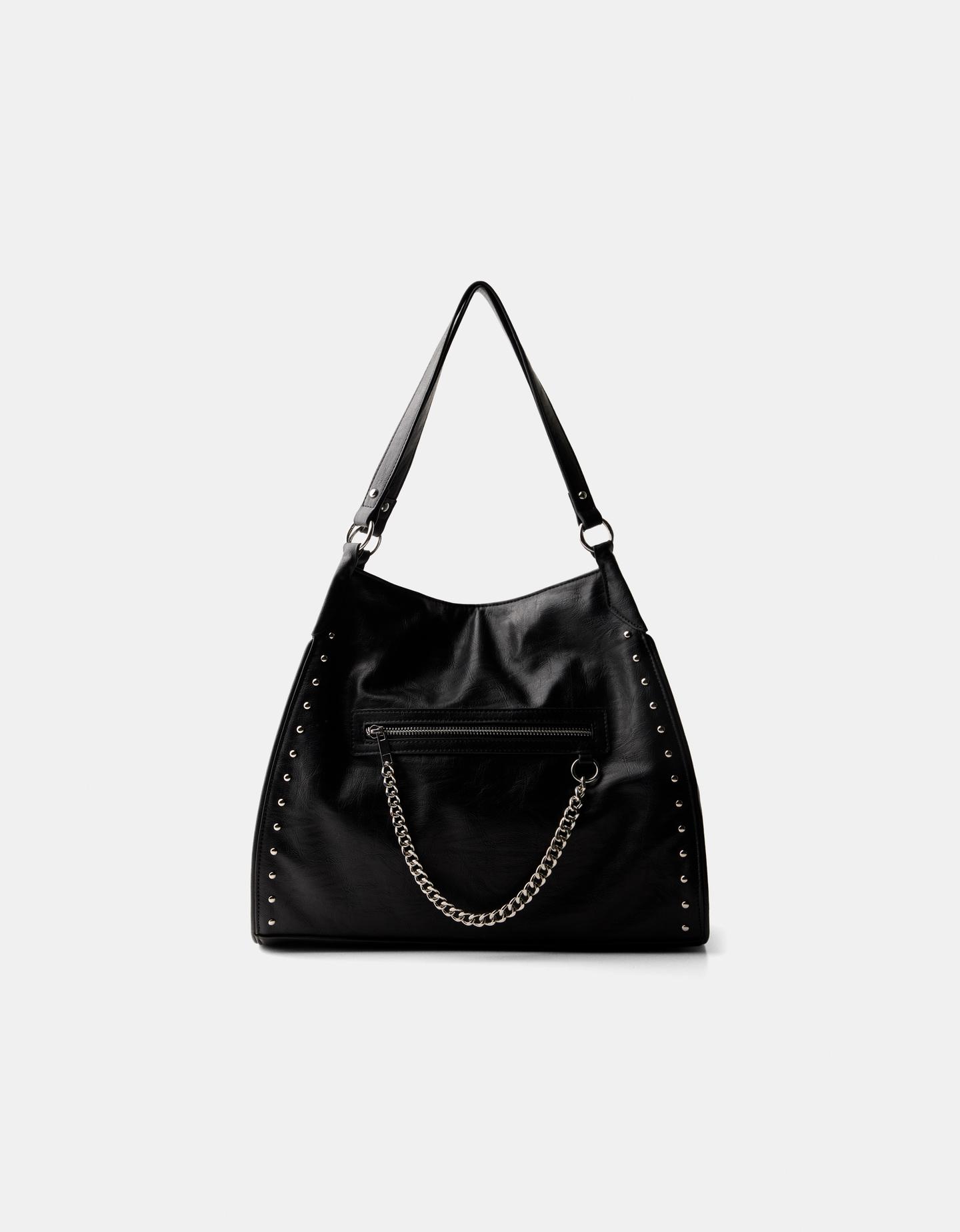 Bershka Bolso Tachas Cremallera Mujer Negro