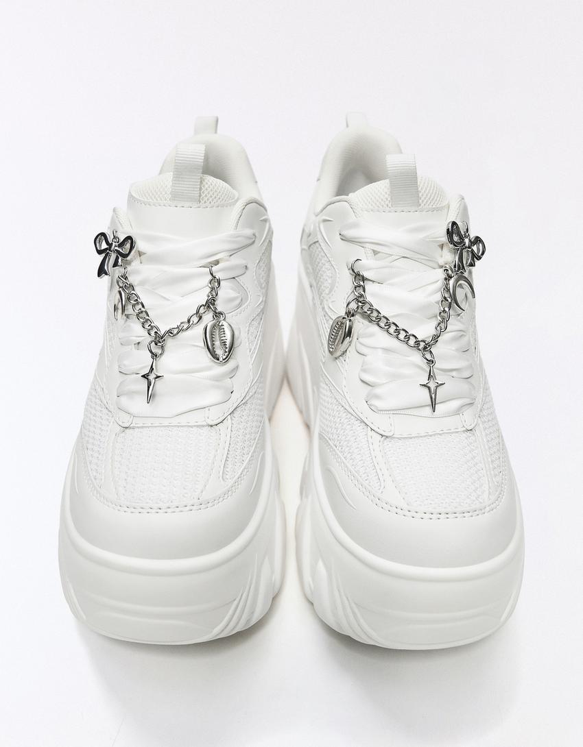 XL platform sneakers with charms-WHITE