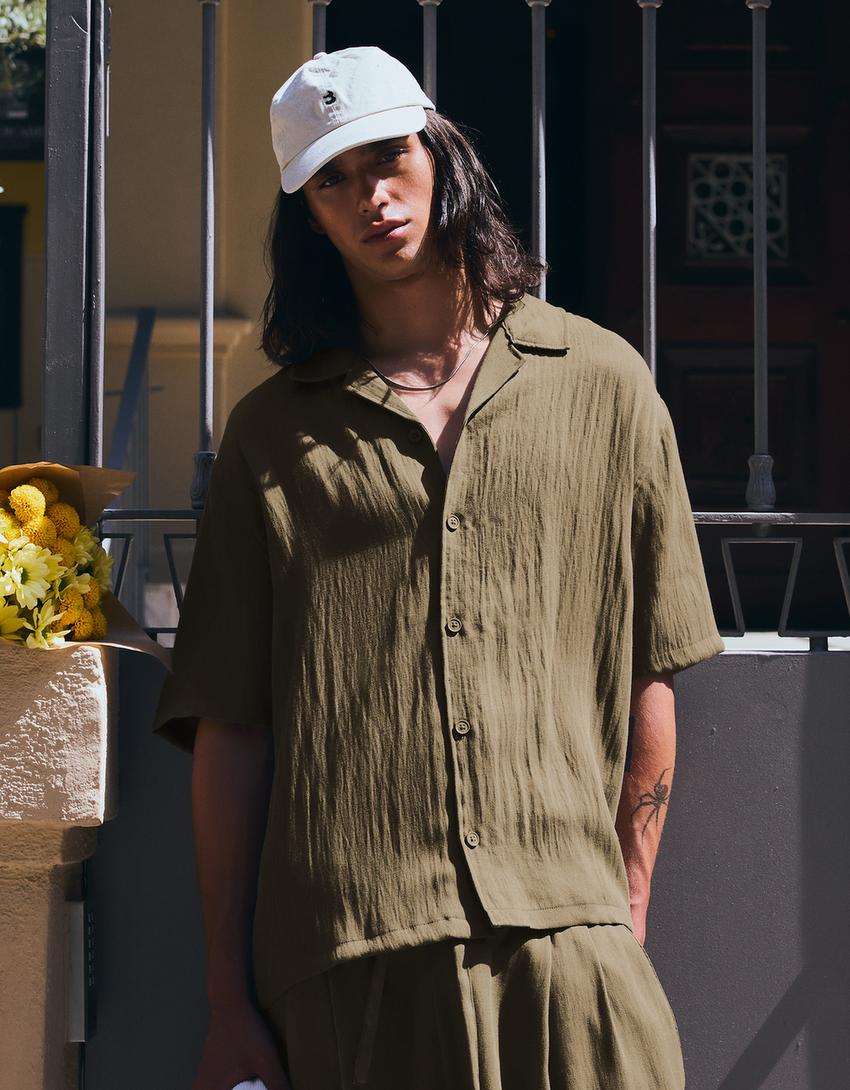 Chemise manches courtes rustique-Kaki