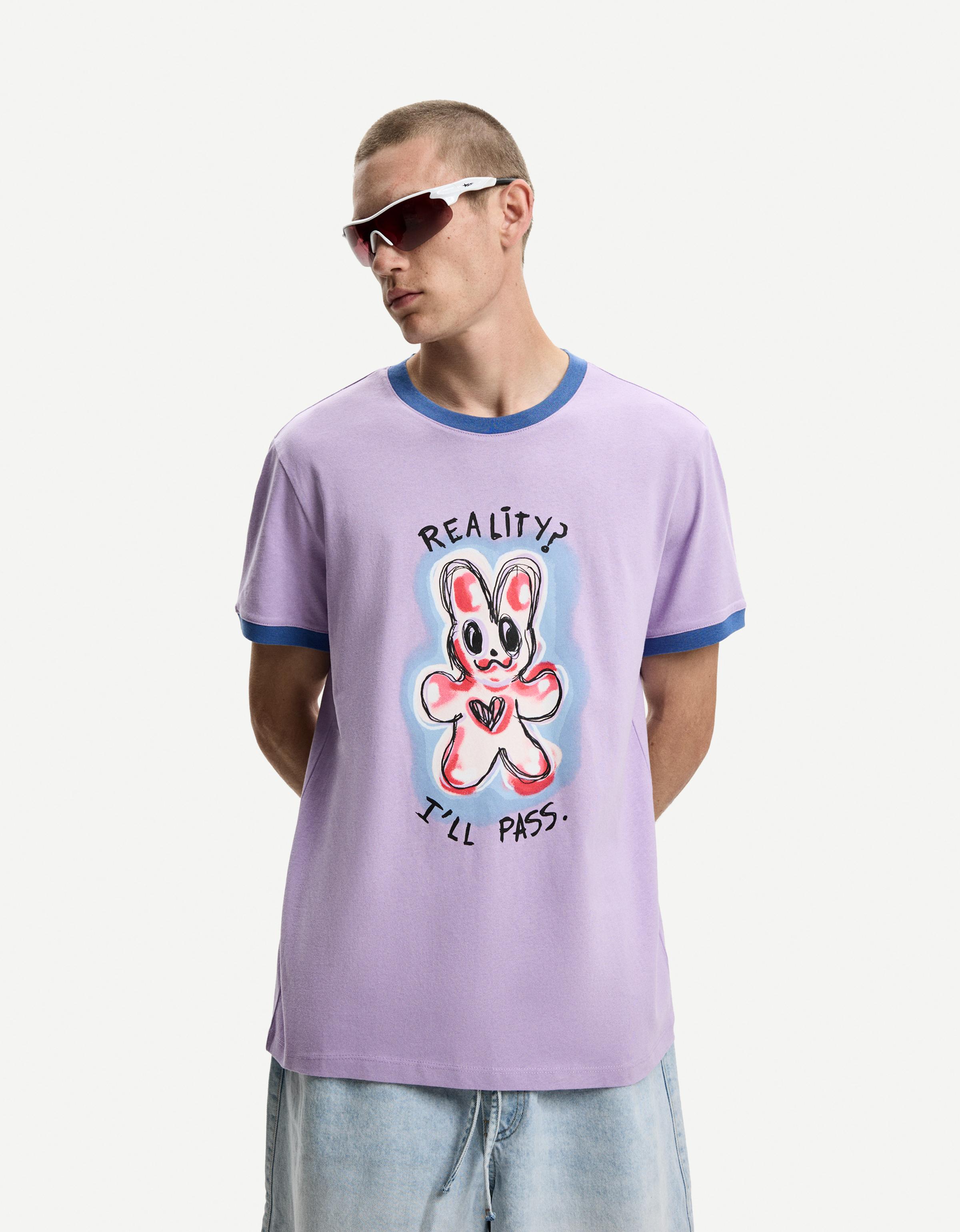 Bershka T-Shirt Mit Kontrast-Print Und Kurzen Ärmeln Herren Xl Violett