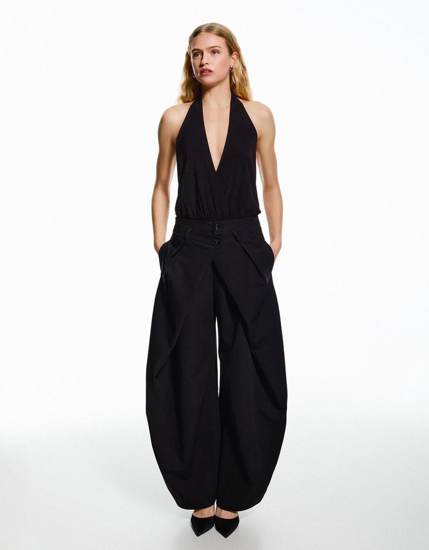 Draped halter body-Black