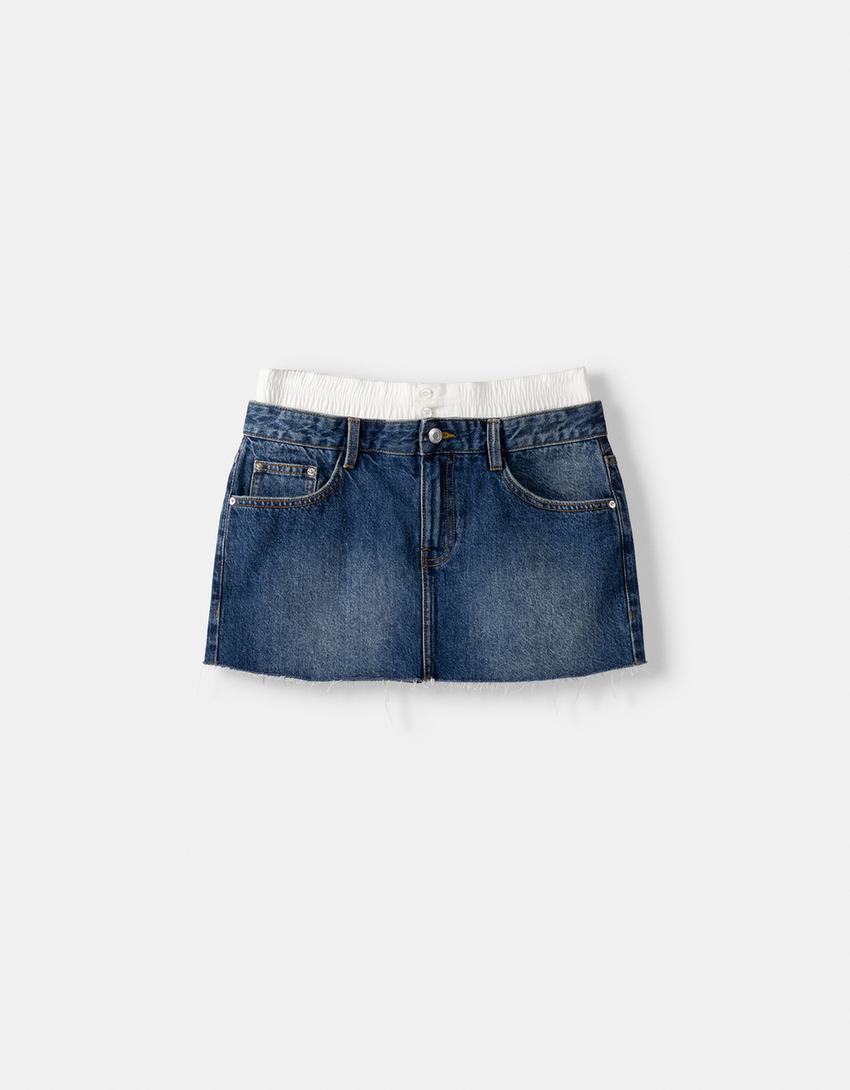 Minijupe denim underwear-Bleu-4