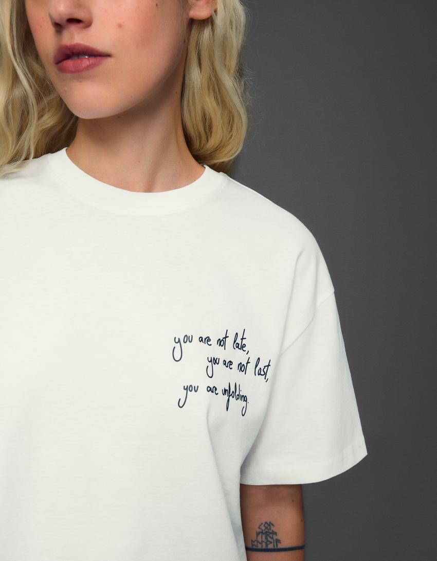 T-shirt manches courtes imprimé-Blanc cassé