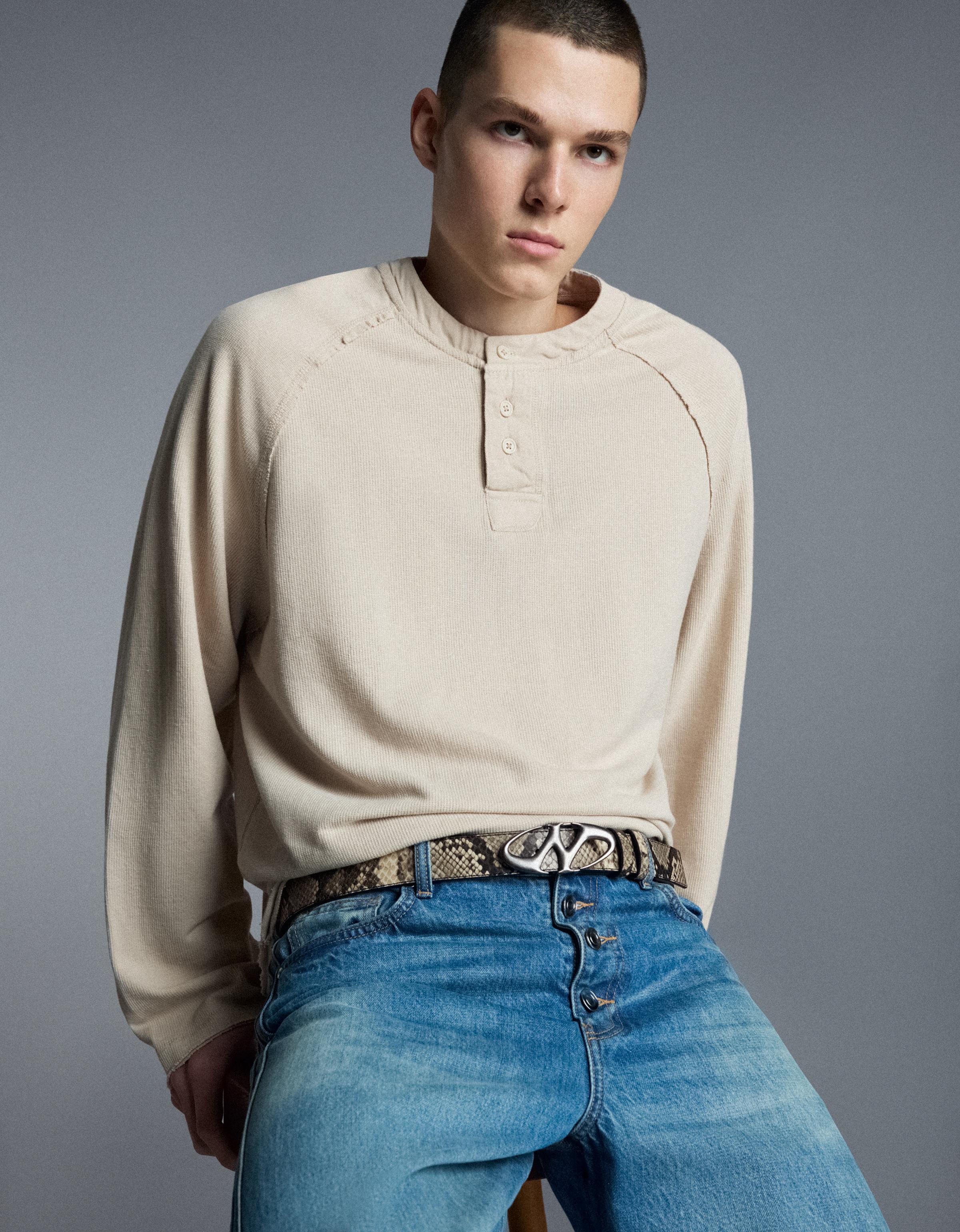 Animal print buckle belt — Mink