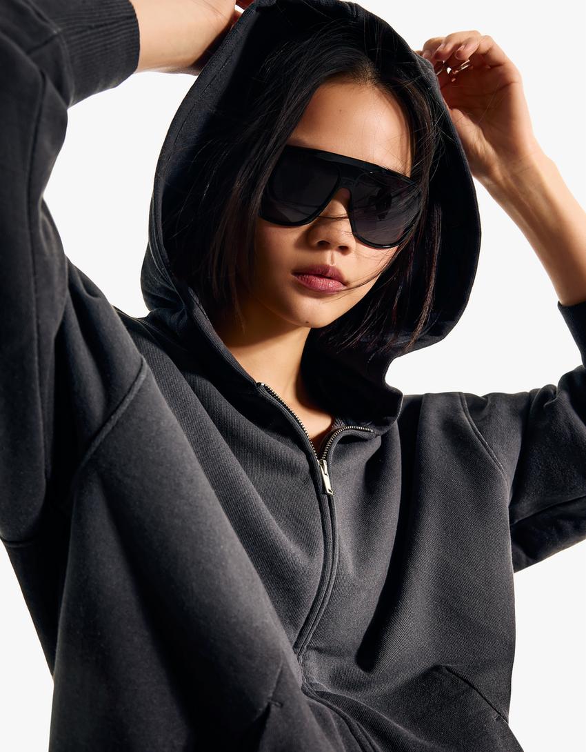 Oversize zip-up hoodie-Dark grey