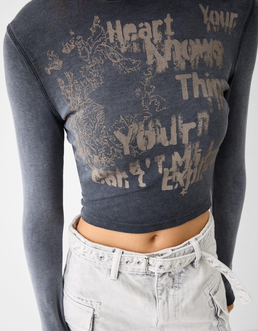 T-shirt à manches longues imprimé-Gris-5