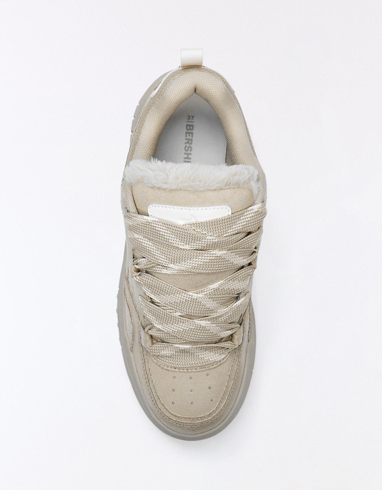 FAUX FUR SKATE TRAINERS — SAND