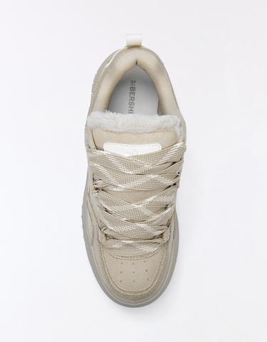 FAUX FUR SKATE TRAINERS — SAND 3