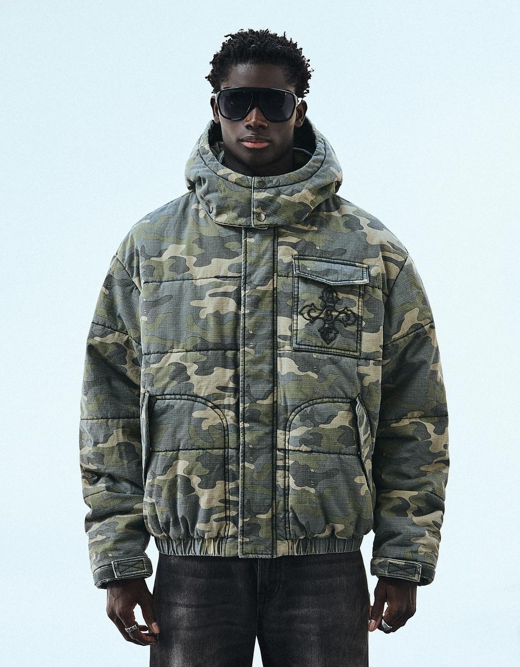 Bershka Puffer jacket with hood and print