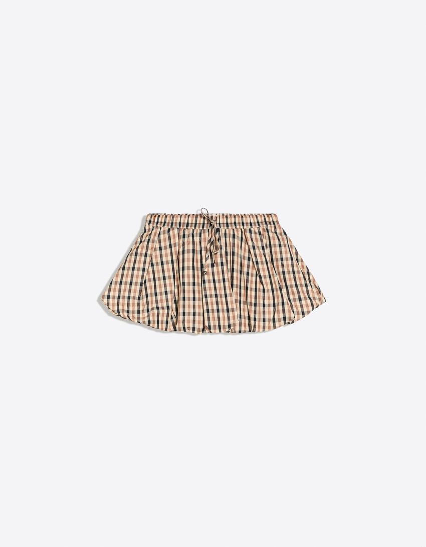 Gonna pantalone in tessuto tecnico a quadri-Avorio