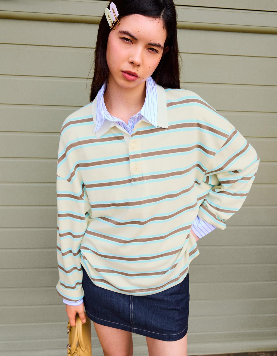 Long sleeve polo collar T-shirt