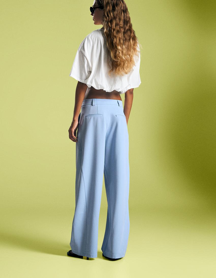 Pantalón volumen doble tela-Azul claro