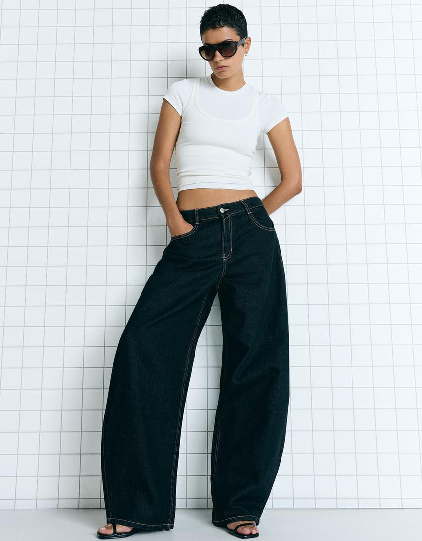 Wide-leg barrel jeans-Black-0