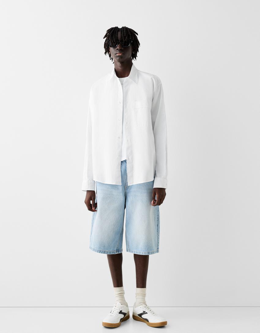 Chemise oxford manches longues boxy fit-Blanc-3