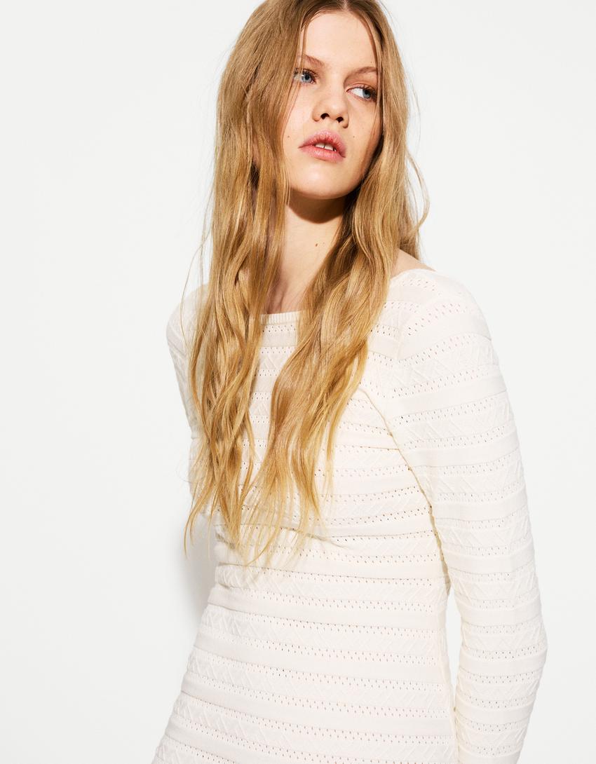 Textured midi dress-Cream