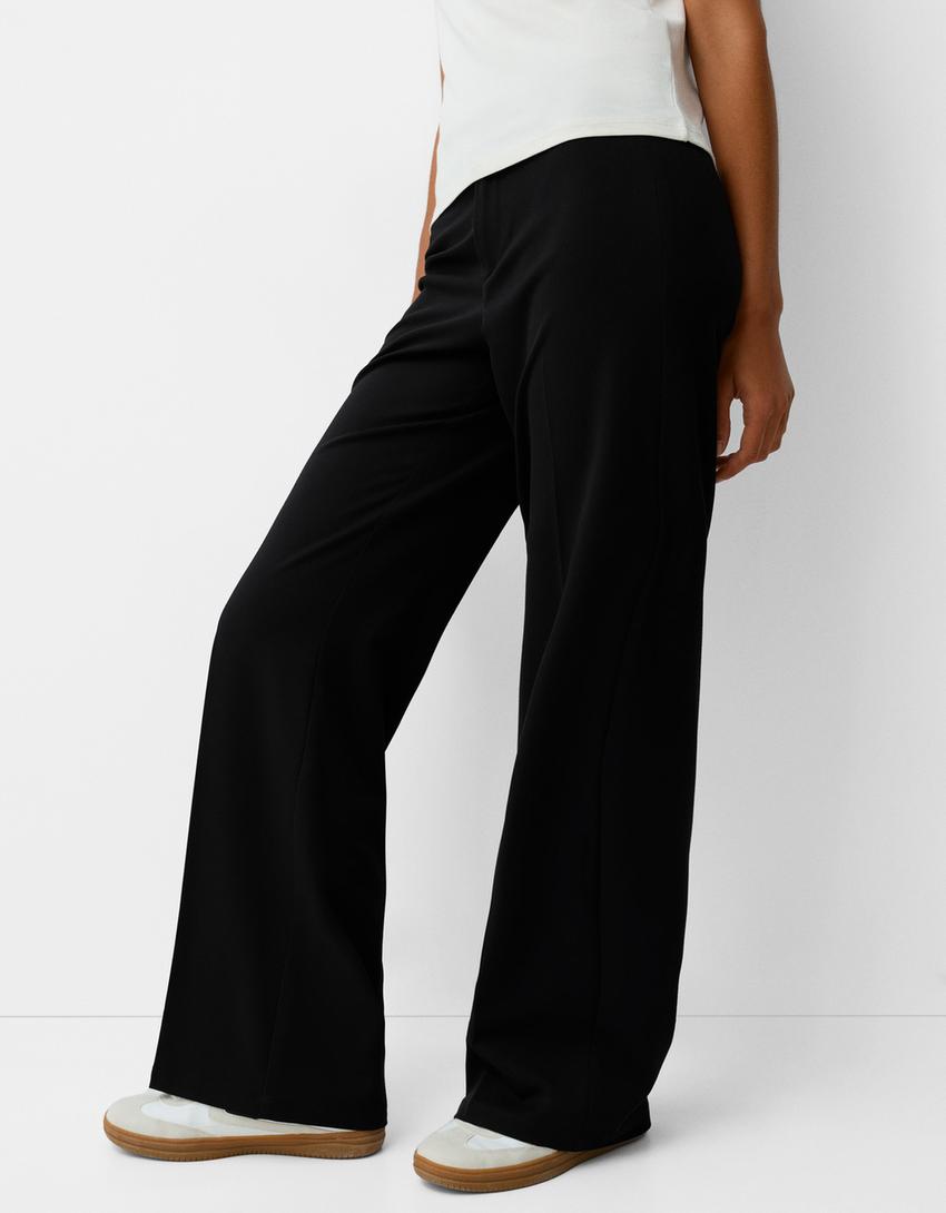 Geniş paça özel dikim pantolon-Siyah-3