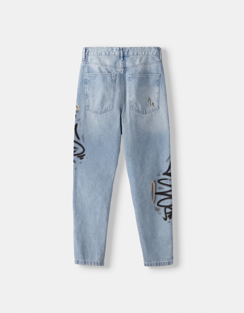 Jean loose fit imprimé-Bleu lavé-5