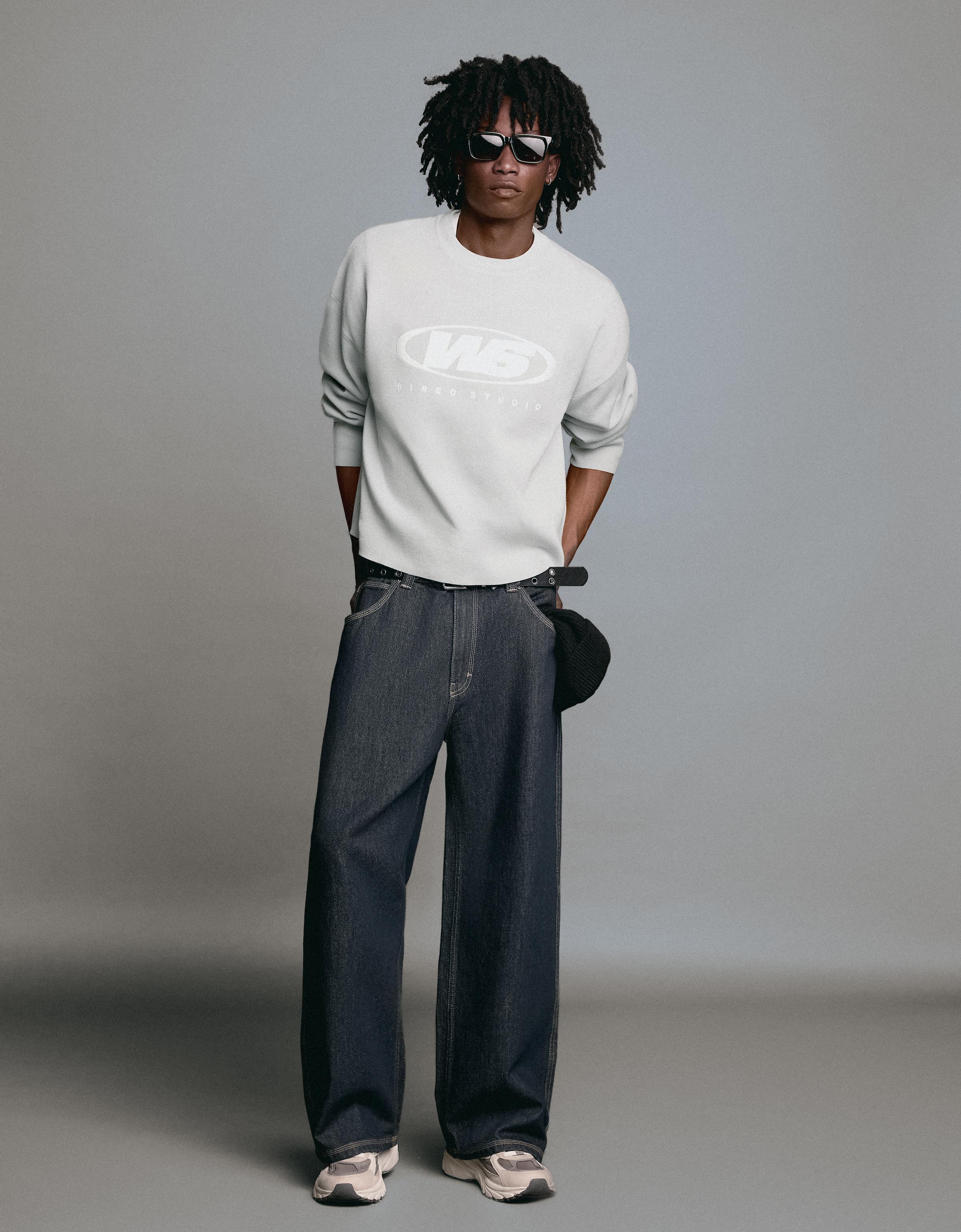 Printed round neck jumper — Grey