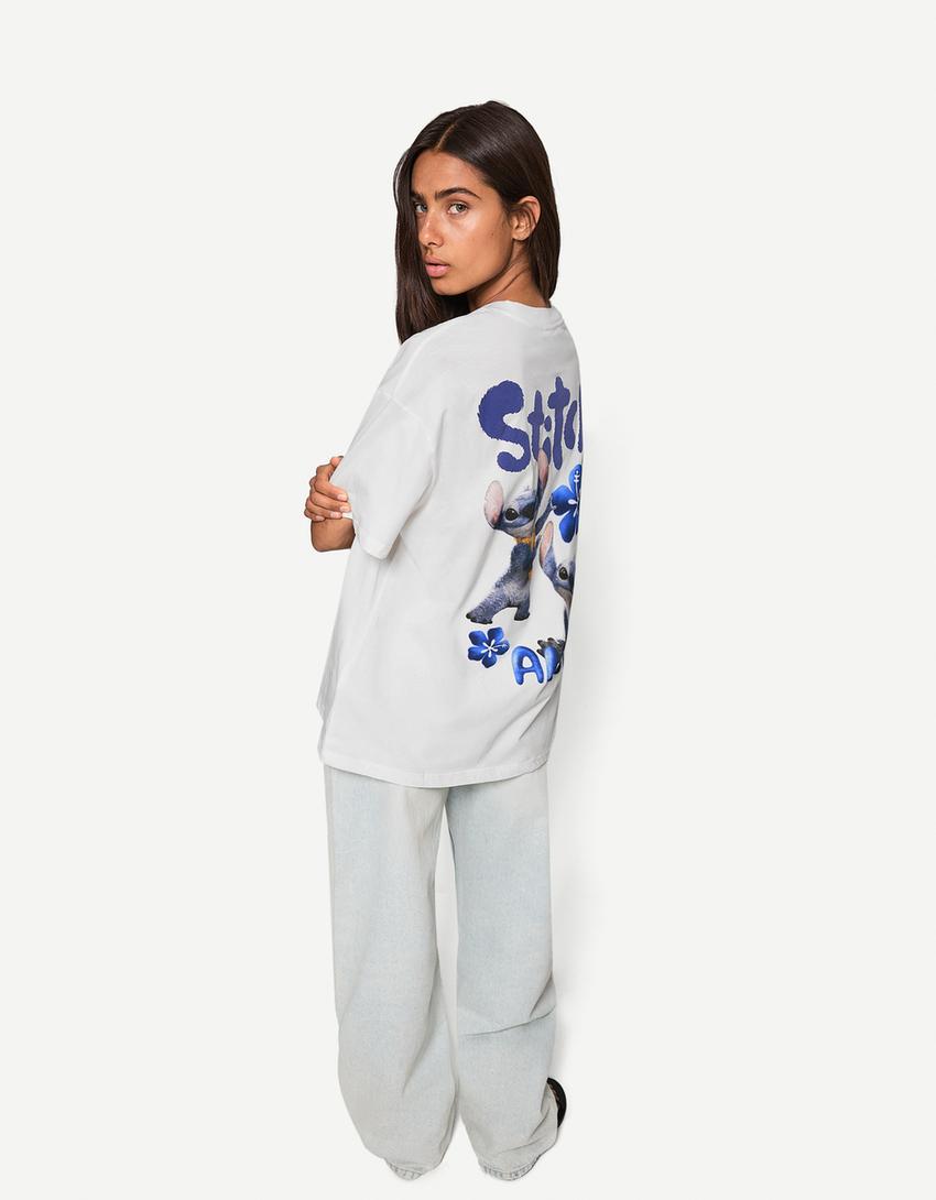 T-shirt van Lilo & Stitch met korte mouw-Gebroken Wit-0