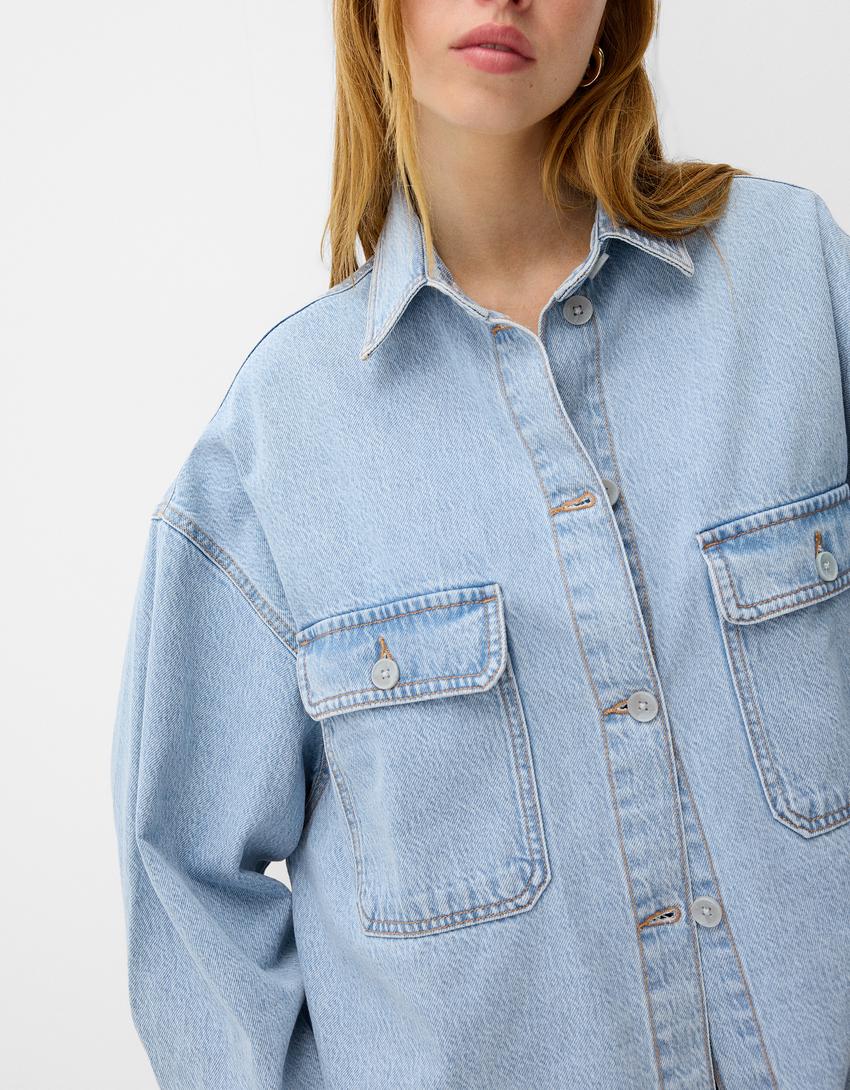 Oversize denim overshirt - Women | Bershka