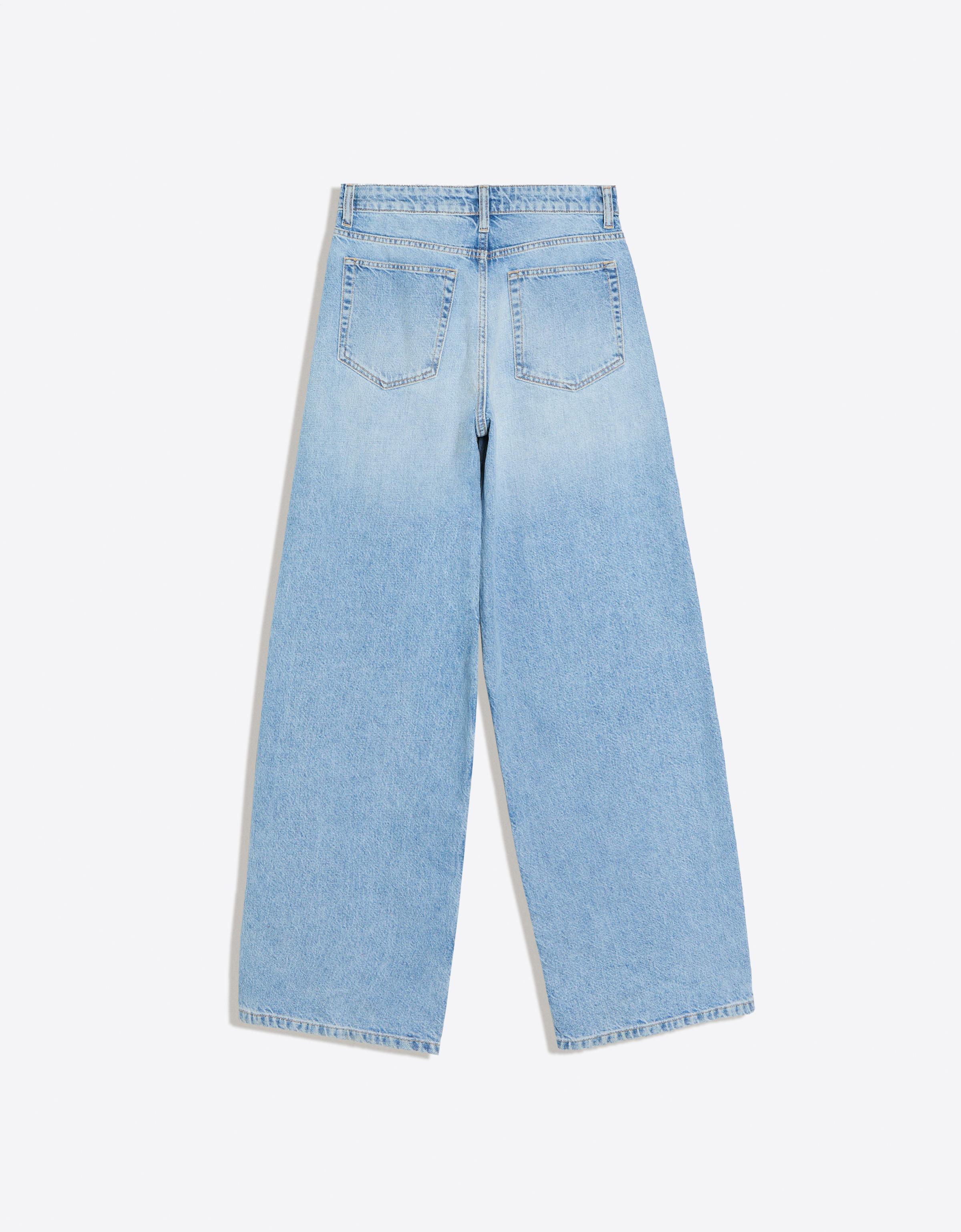 Vintage wash wide-leg high-waist jeans — Light blue