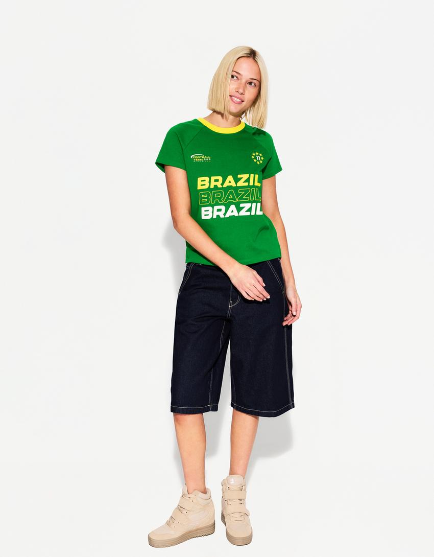 Camiseta manga corta contraste print-Verde-2