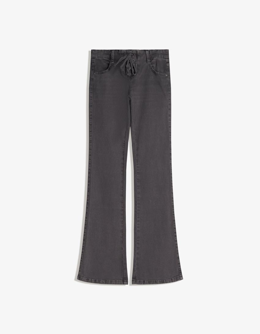 Pantaloni flare fit con lacci-Grigio scuro