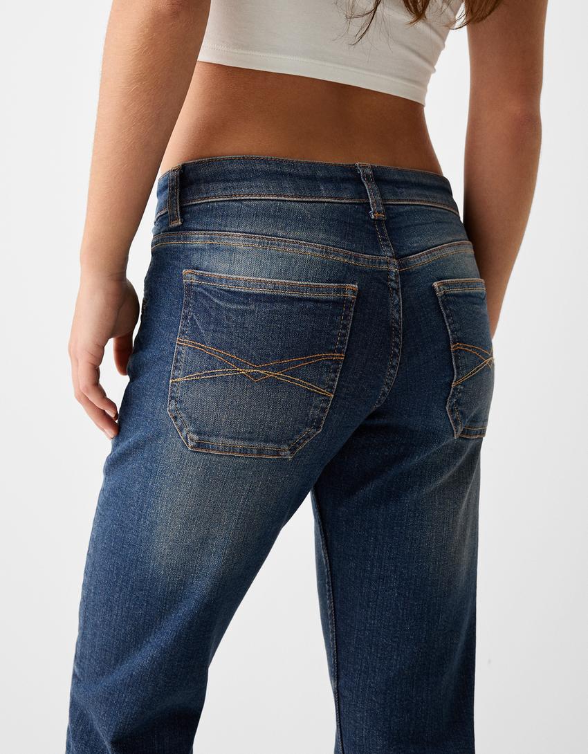Low-waist straight fit jeans-Blue-3