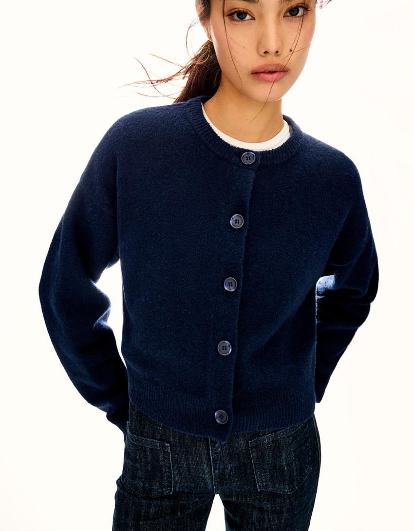 Soft touch buttoned cardigan-Blue