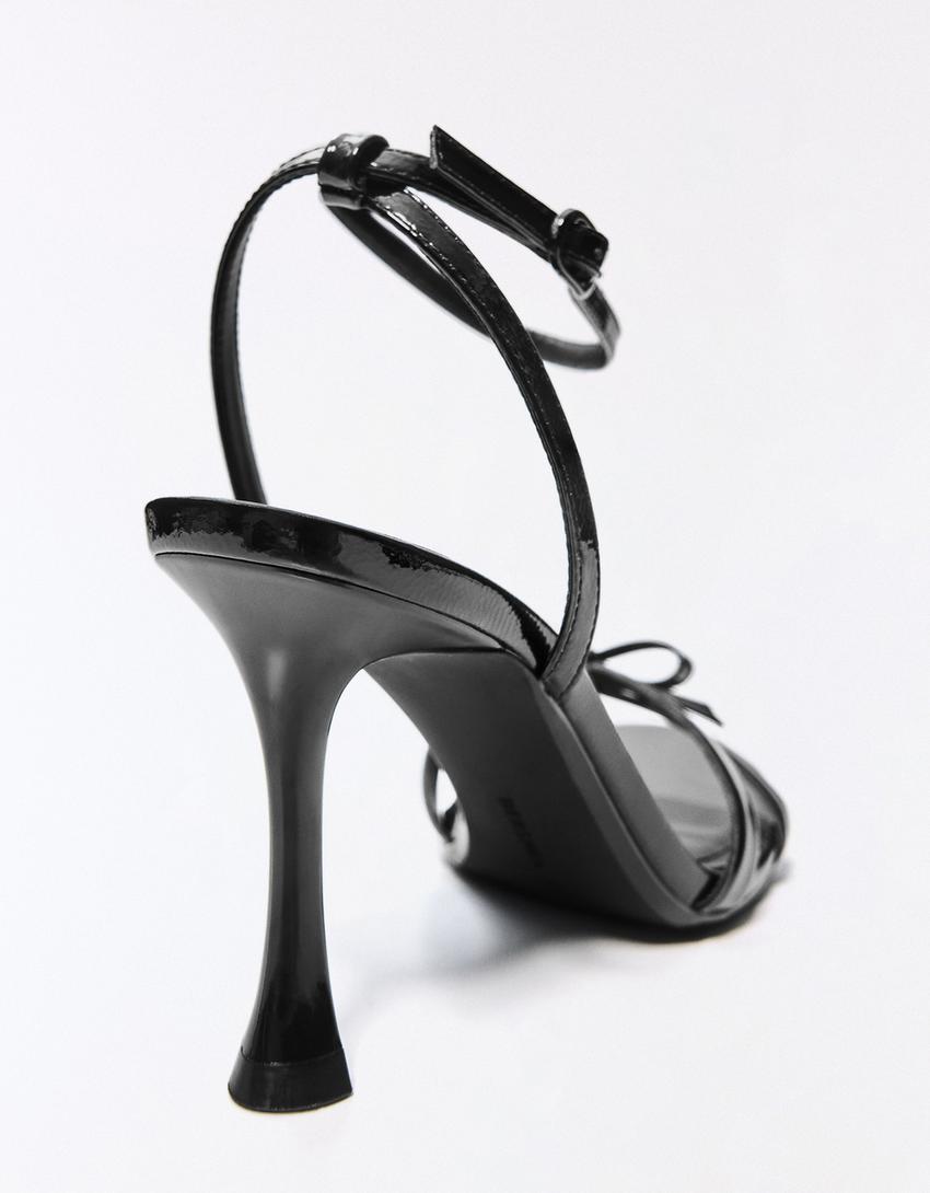 Sandales à talon avec nœud-Noir