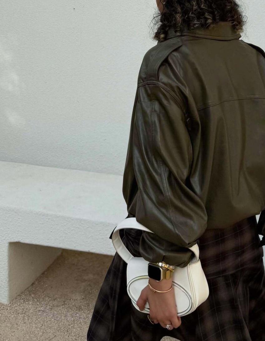 Blouson similicuir ballon-Kaki