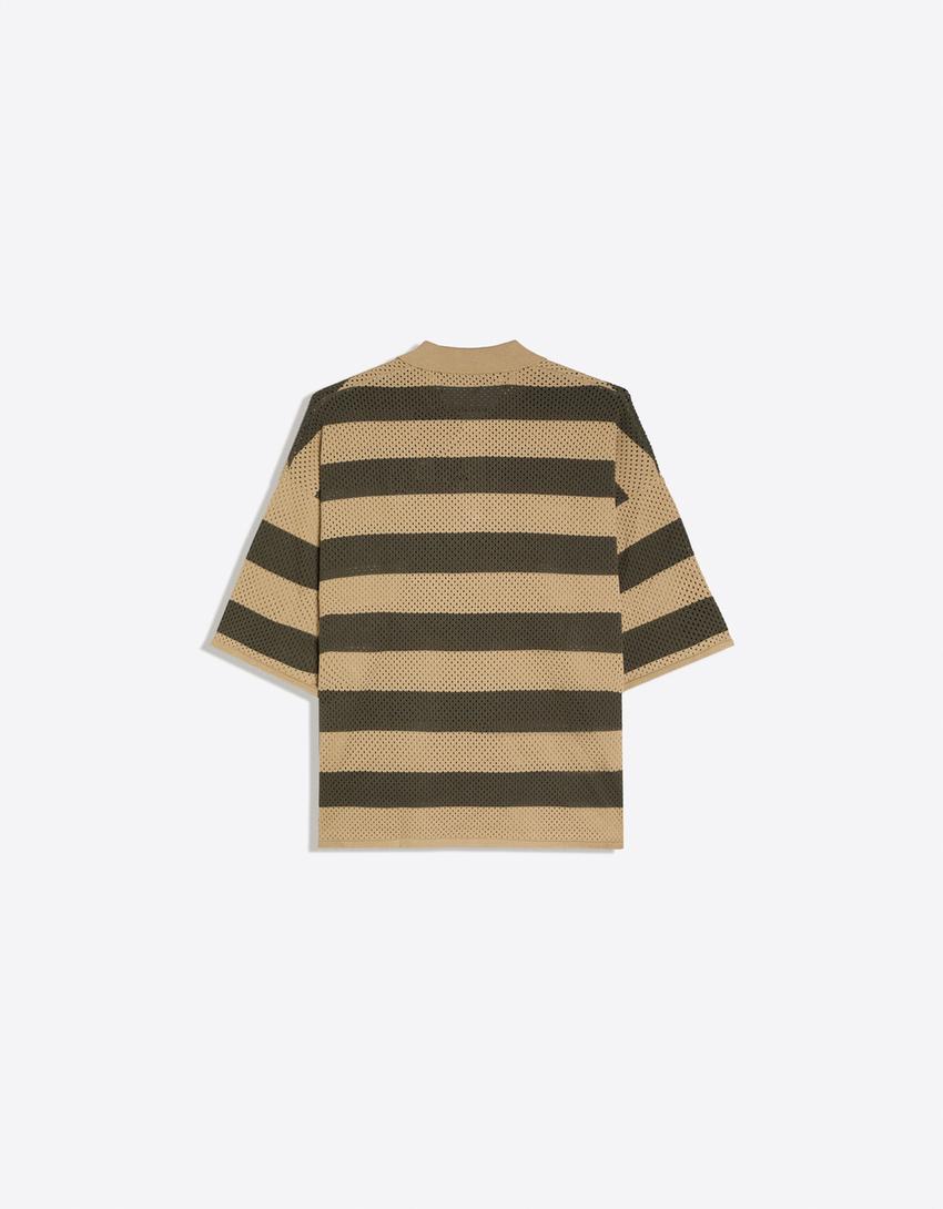 Short sleeve mesh polo shirt with zipper-Khaki
