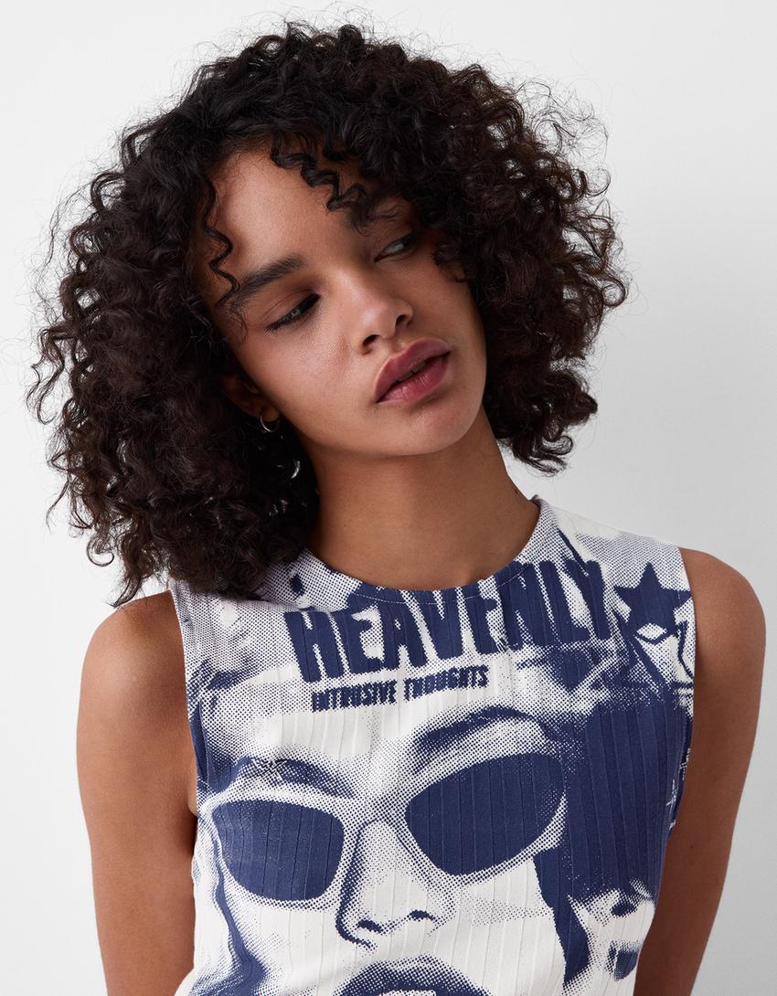 Débardeur bord-côte imprimé-Marine-5