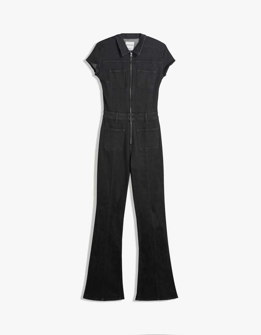 Jumpsuit i denim-Svart-3